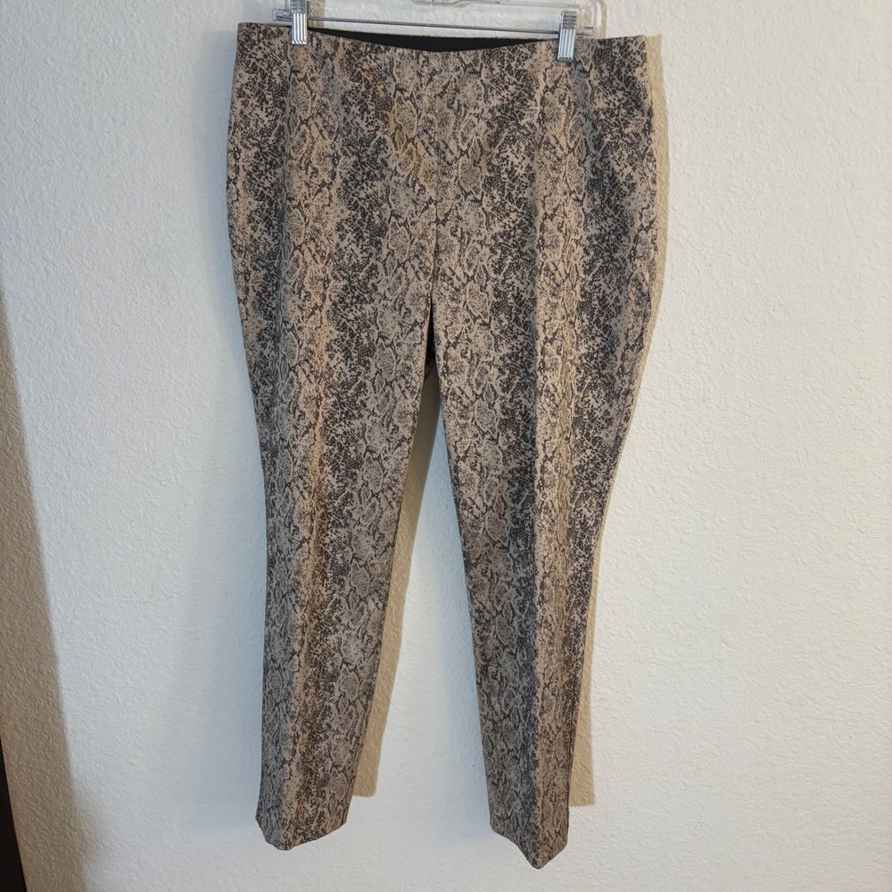 Chico's Snakeskin Print Side Zip Ankle Pants Women Size 2 Beige Gray